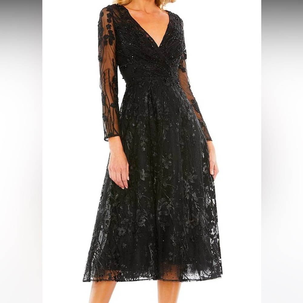 Mac Duggal v-neck mid length gown